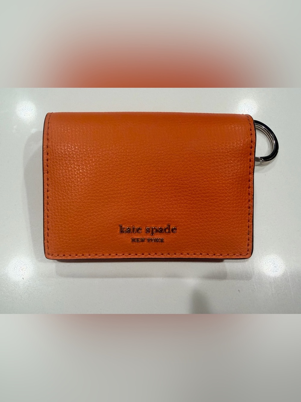 Kate Spade New York Orange Leather Snap Wallet Card Holder Key Ring